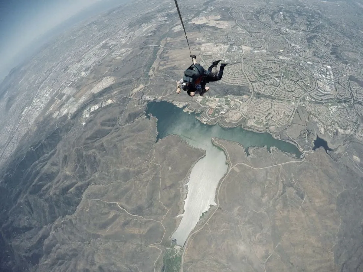 Exhilarating tandem skydive with wide aerial views of scenery.